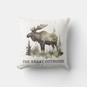 "The Great Outdoors" Customisable Watercolor Moose Cushion