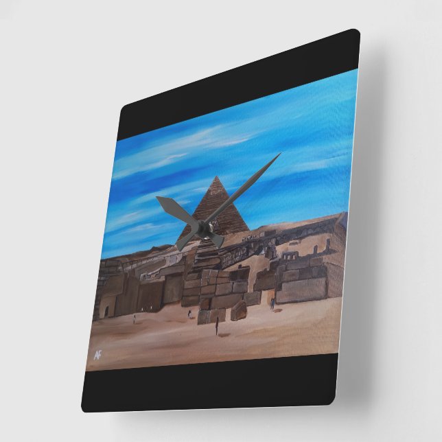 The Great Sphinx and the Pyramid of Khafre Square Wall Clock (Angle)