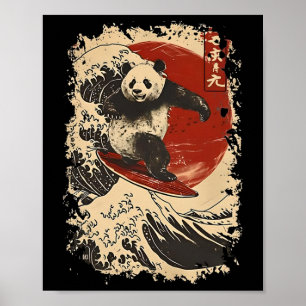 The Great Surfing Panda Of Kanagawa Vintage Japane Poster