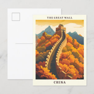 The Great Wall China Elegant Art Vintage Travel Postcard