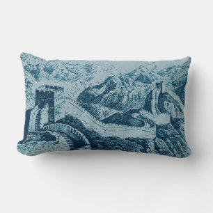 The Great Wall in Navy Blue Lumbar Cushion