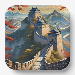 The great wall of China art Paper Plate