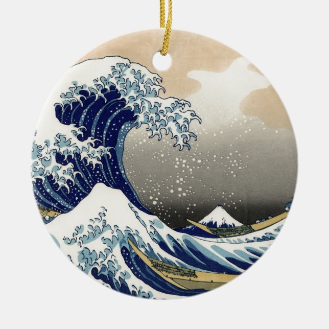 The Great Wave at Kanagawa Ceramic Tree Decoration (Front)