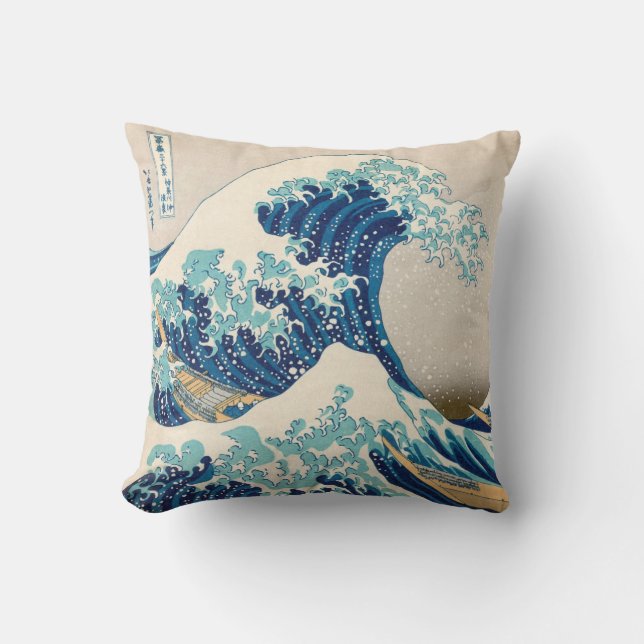 The Great Wave at Kanagawa Throw Pillow (Front)