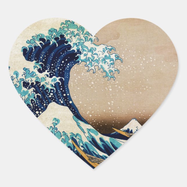 The Great Wave by Hokusai Vintage Japanese Heart Sticker (Front)