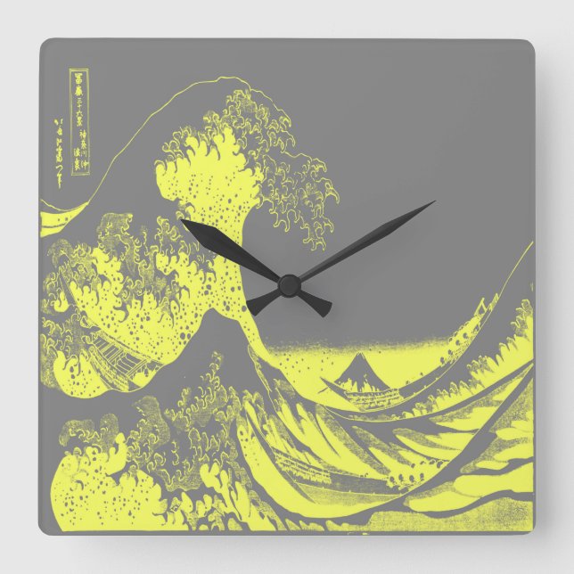 The Great Wave Clock Yellow & Grey (Front)