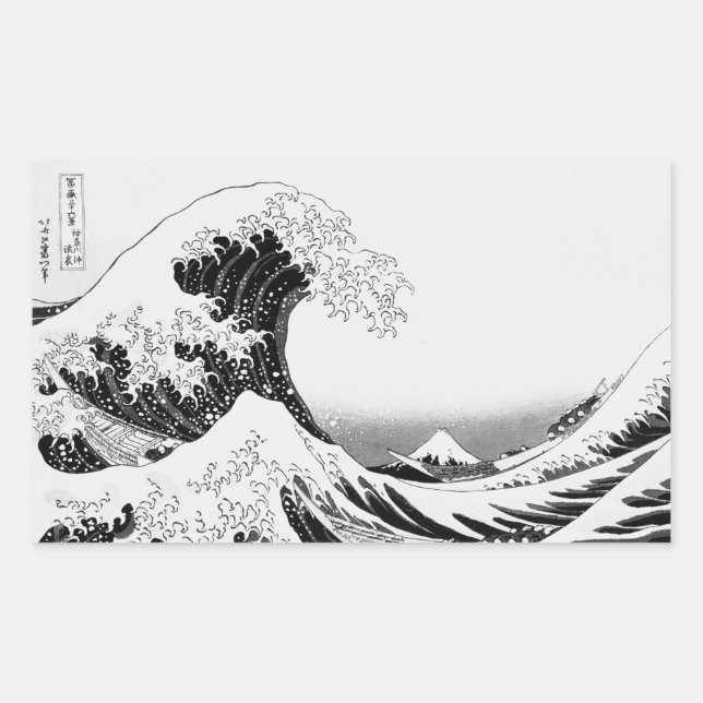 The Great Wave / High-contrast Black & White Rectangular Sticker (Front)