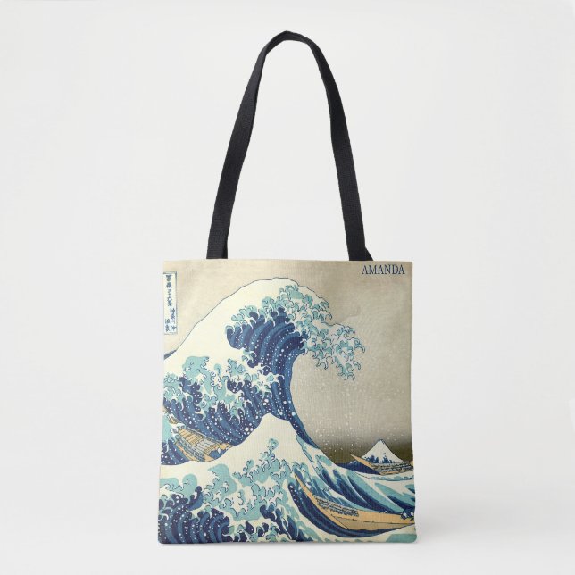 The Great Wave – Katsushika Hokusai – Custom Text Tote Bag (Front)