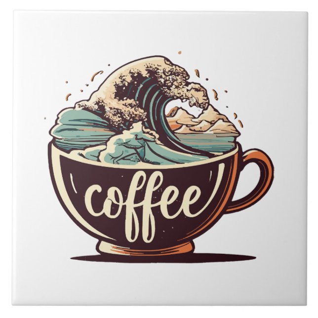 The Great Wave Of Coffee Ceramic Tile (Front)