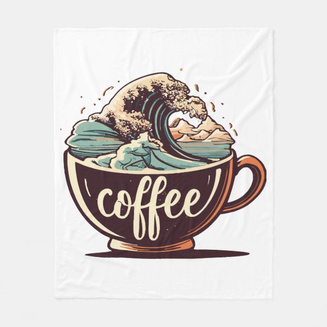 The Great Wave Of Coffee Fleece Blanket (Front)