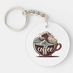 The Great Wave Of Coffee Key Ring