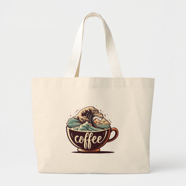 The Great Wave Of Coffee Large Tote Bag (Front)