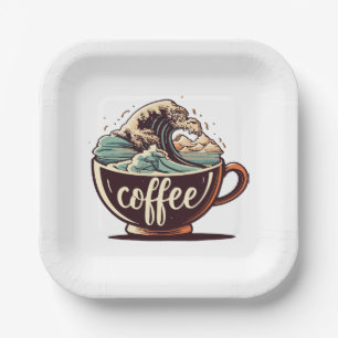The Great Wave Of Coffee Paper Plate