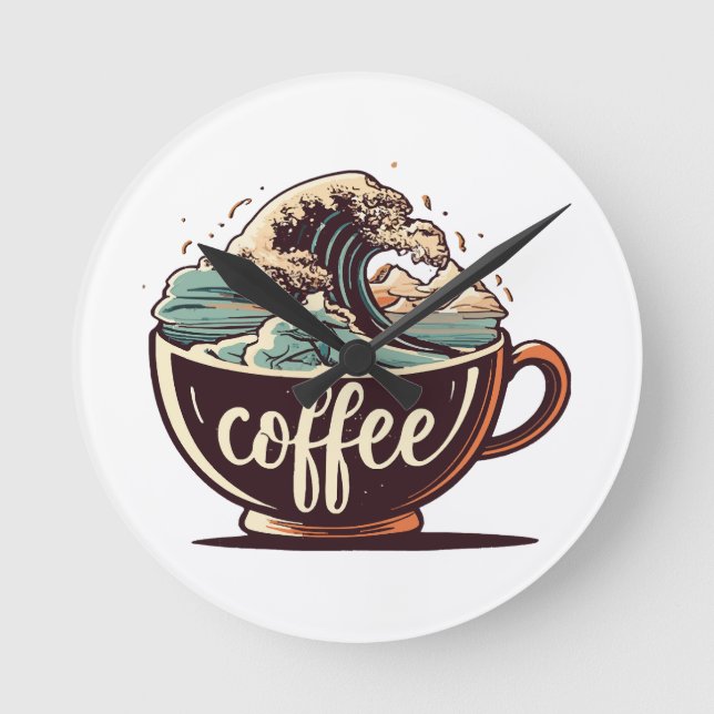 The Great Wave Of Coffee Round Clock (Front)