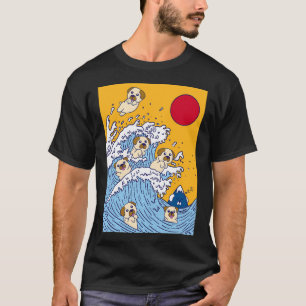 The Great Wave Of Pugs - Hokusai Great Wave T-Shirt