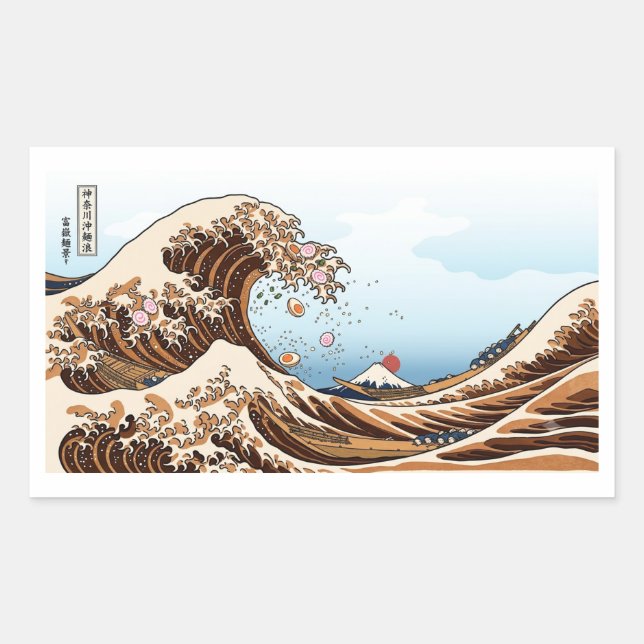 The Great Wave of Ramen - Funny Hokusai Ukiyo-e Pa Rectangular Sticker (Front)