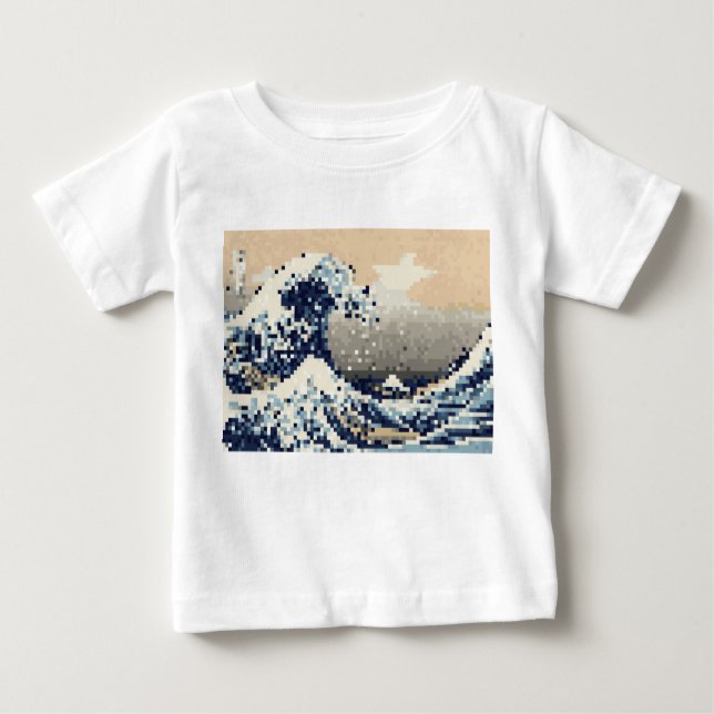 The Great Wave off Kanagawa 8 Bit Pixel Art Baby T-Shirt (Front)
