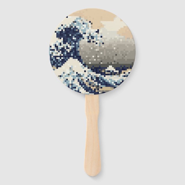 The Great Wave off Kanagawa 8 Bit Pixel Art Hand Fan (Front)