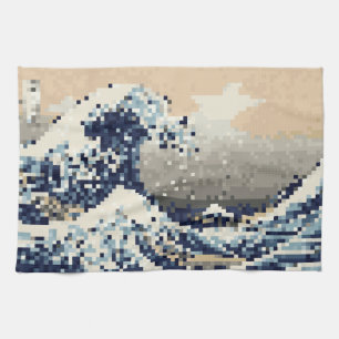 The Great Wave off Kanagawa 8 Bit Pixel Art Tea Towel