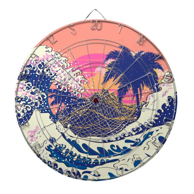 The great wave off kanagawa and palm trees dartboard (Front)