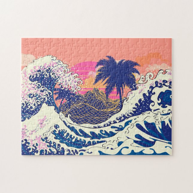 The great wave off kanagawa and palm trees jigsaw puzzle (Horizontal)