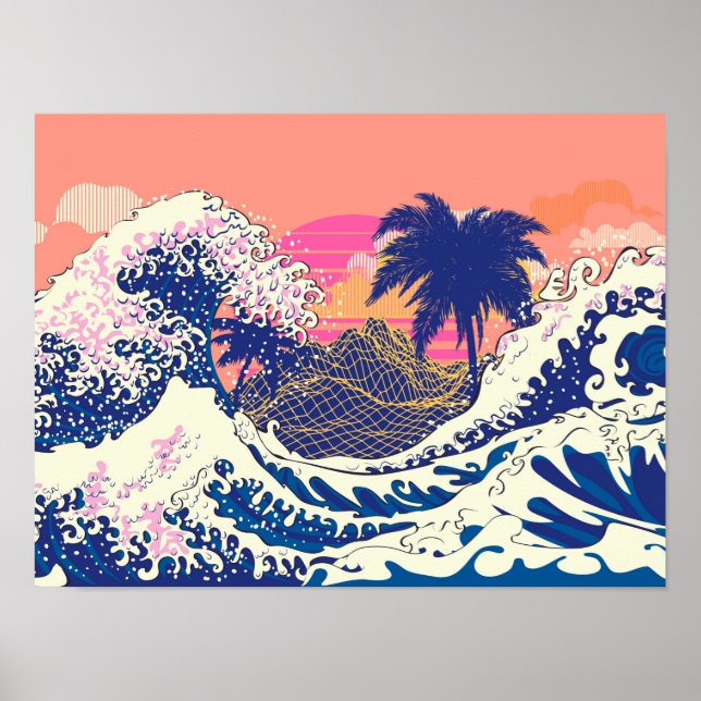 The great wave off kanagawa and palm trees poster (Front)