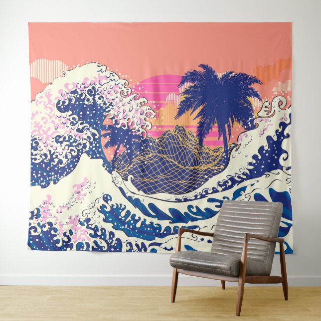 The great wave off kanagawa and palm trees tapestry (In Situ (Horizontal))