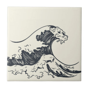 The Great Wave off Kanagawa illustration Ceramic Tile