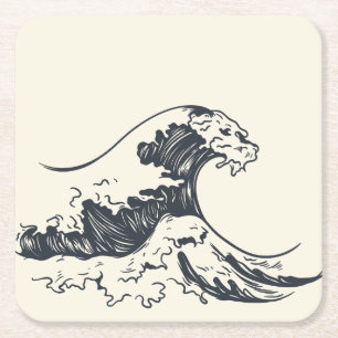 The Great Wave off Kanagawa illustration Square Paper Coaster