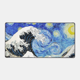 The Great Wave Off Kanagawa in Starry night Desk Mat