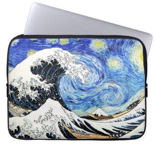 The Great Wave Off Kanagawa in Starry night Laptop Sleeve
