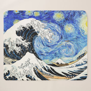 The Great Wave Off Kanagawa in Starry night Sherpa Blanket