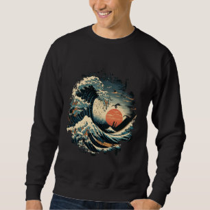The Great Wave Off Kanagawa Japan Art Sunset Cherr Sweatshirt