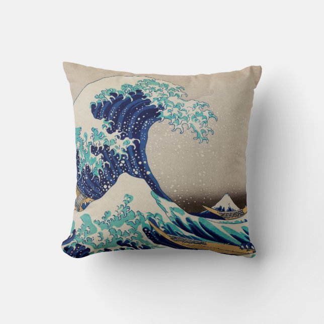 The Great Wave Off Kanagawa Japanese Woodblock Cushion (Front)