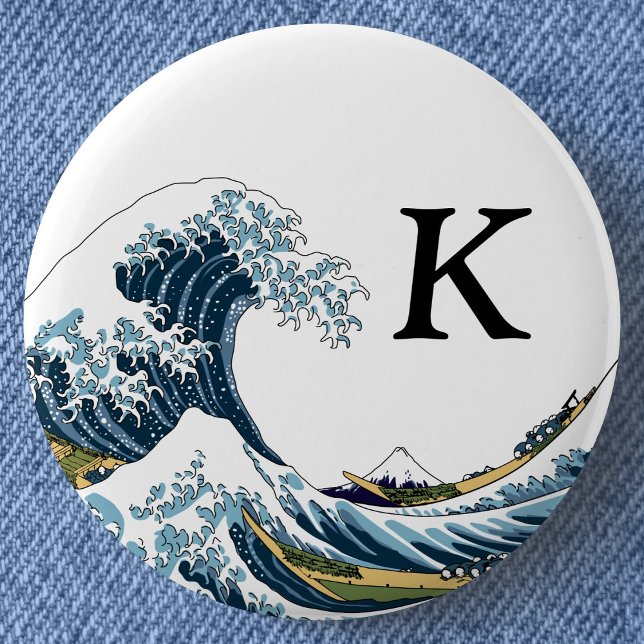The Great Wave off Kanagawa: Monogram 6 Cm Round Badge (Personalized Monogrammed Great Wave Off Kanagawa Can Badge- Detail View)