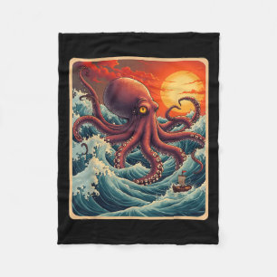 The Great Wave Off Kanagawa Octopus Retro Anime Ja Fleece Blanket
