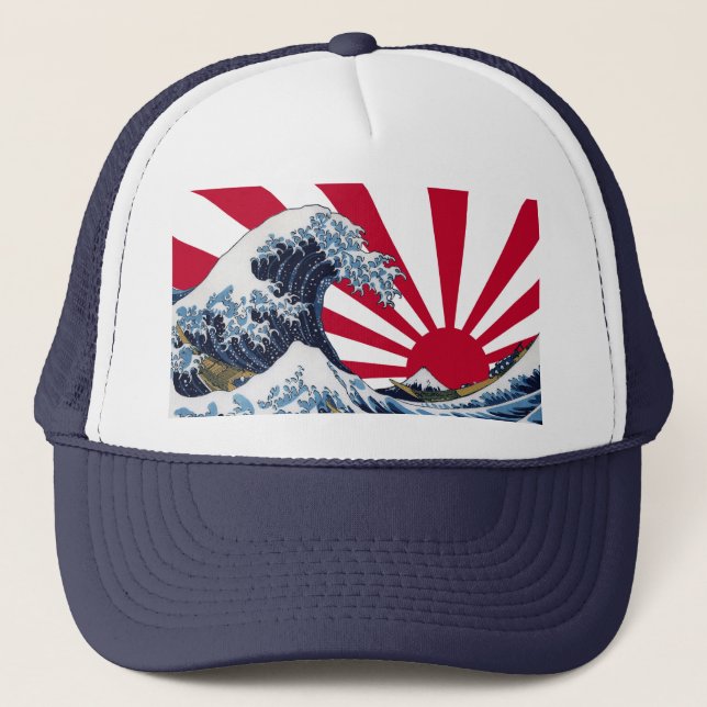 “The Great Wave off Kanagawa”+“Rising sun flag” キャ Trucker Hat (Front)
