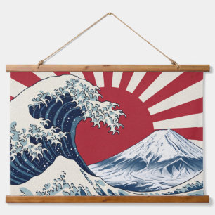 The Great Wave off Kanagawa & rising sun flag Hanging Tapestry