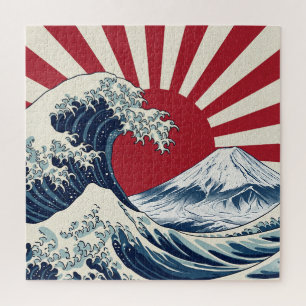 The Great Wave off Kanagawa & rising sun flag Jigsaw Puzzle