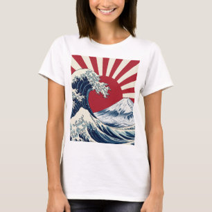 The Great Wave off Kanagawa & rising sun flag T-Shirt