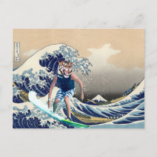 The Great Wave off Kanagawa Tiger Surfer Postcard