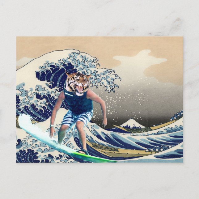 The Great Wave Off Kanagawa Tiger Surfer Postcard (Front)