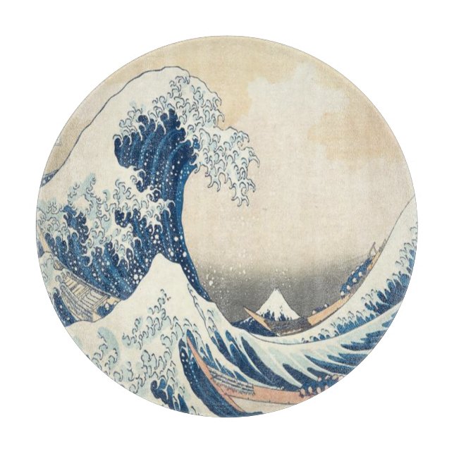 The Great Wave off Kanagawa Ukiyo-e Japanese Glass Cutting Board (Front)