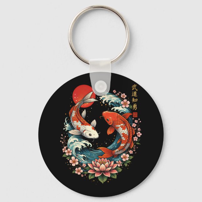The Great Wave Off Koi Fish  Key Ring (Front)