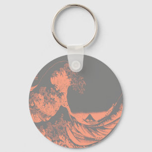 The Great Wave Peach & Grey Key Ring