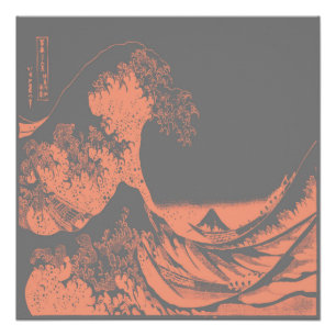 The Great Wave Poster Peach & Grey