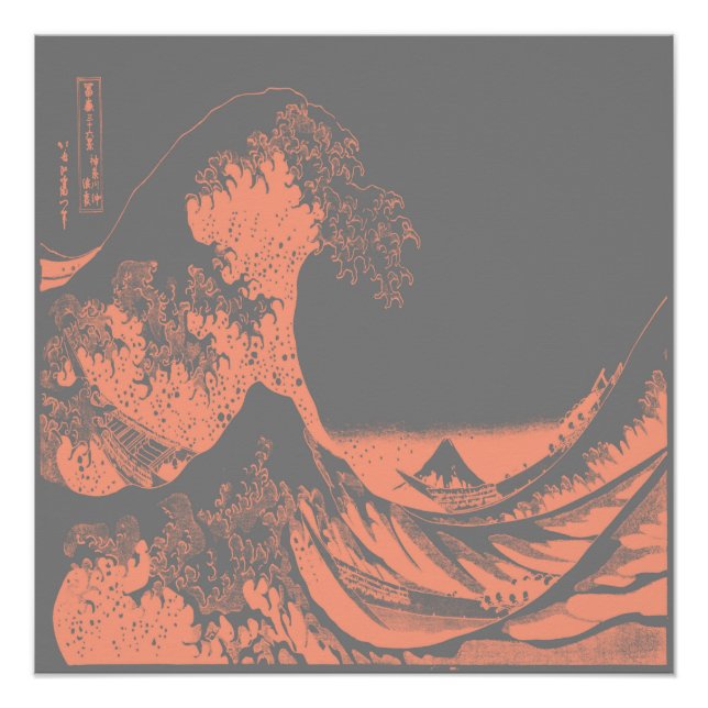 The Great Wave Poster Peach & Grey (Front)