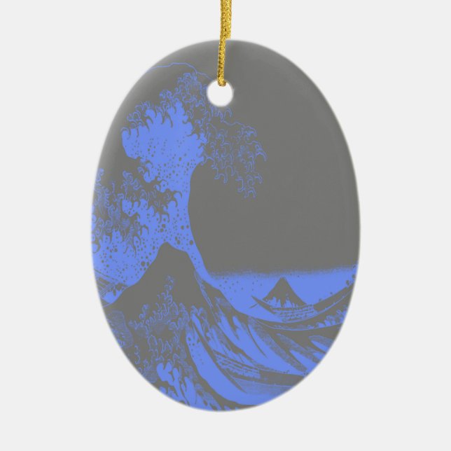 The Great Wave Seafoam Blue & Grey Ceramic Ornament (Front)