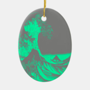 The Great Wave Seafoam Green & Grey Ceramic Ornament