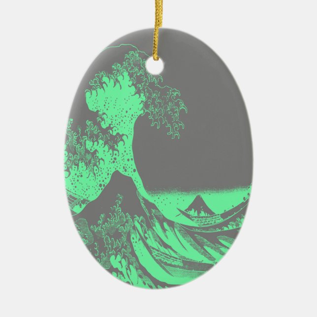 The Great Wave Seafoam Green & Grey Ceramic Ornament (Front)